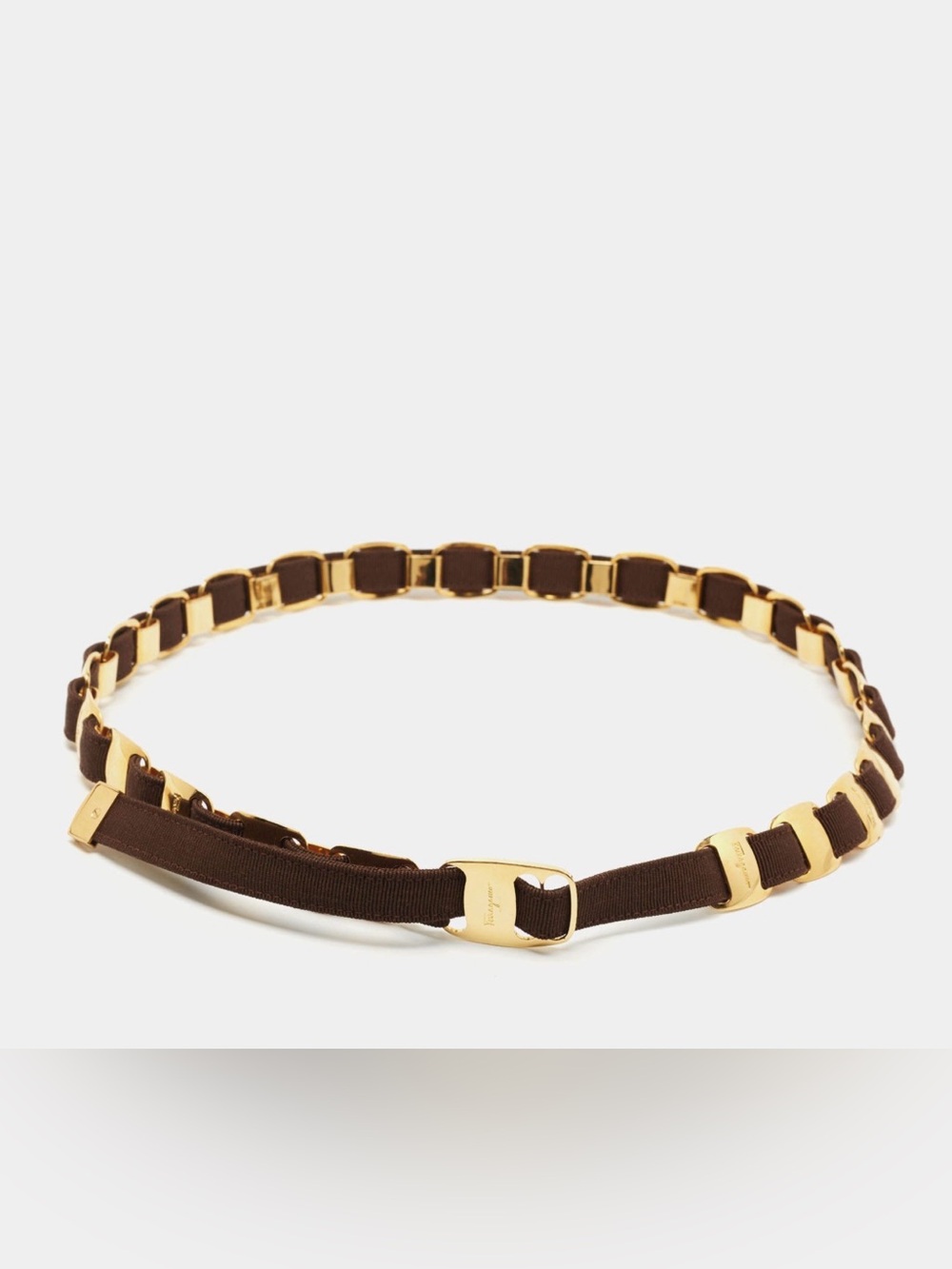 Salvatore Ferragamo Gold and Brown Woven Link Belt